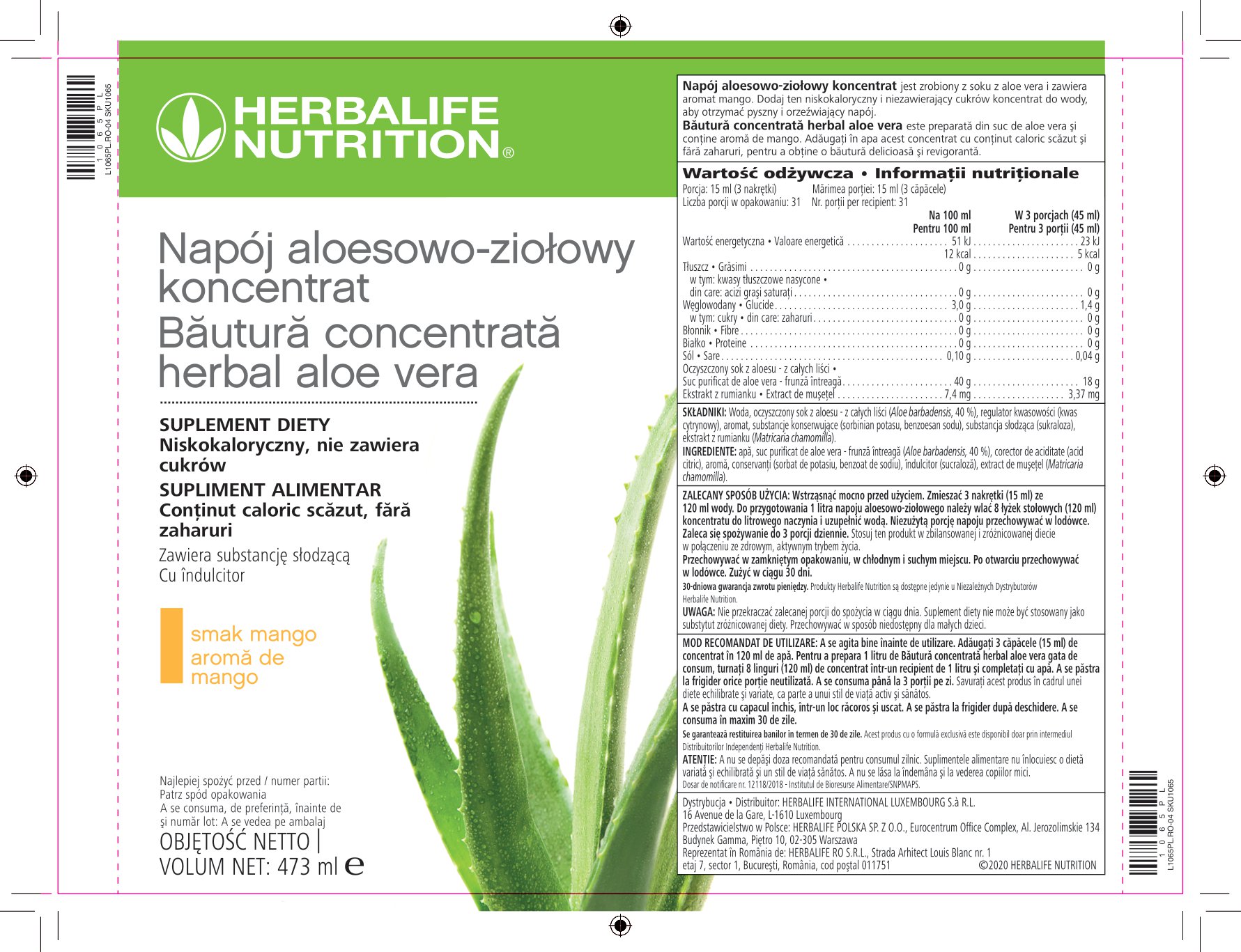Napój aloesowo-ziołowy koncentrat o smaku mango Herbalife 473 ml - obrazek 3