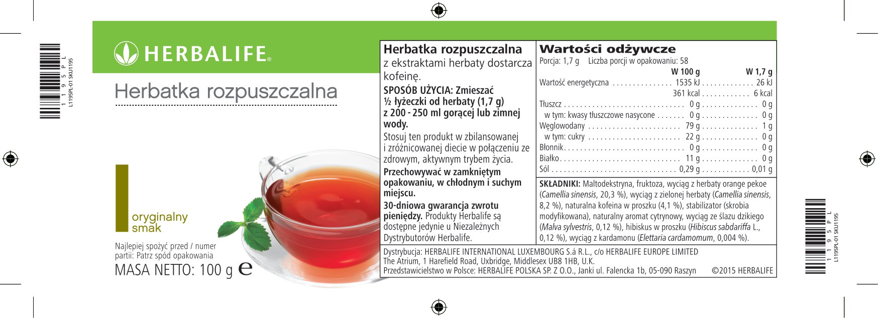 Herbatka rozpuszczalna 100 g smak oryginalny - obrazek 3