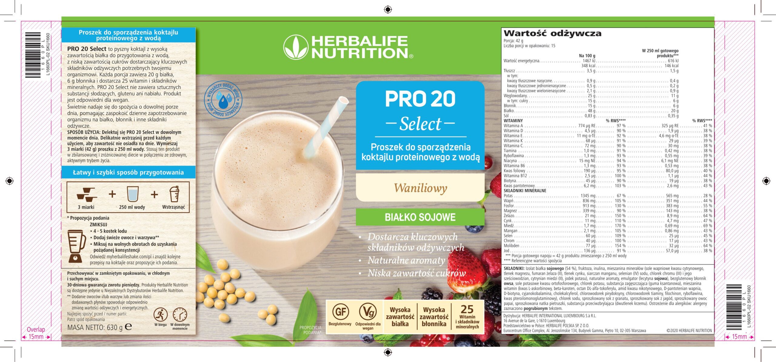 PRO 20 Select Produkt proteinowy Herbalife o smaku waniliowym 630 g - obrazek 3